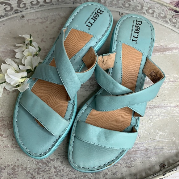 Born Shoes - BORN Turquoise Blue Leather Slip On Sandals Size 7